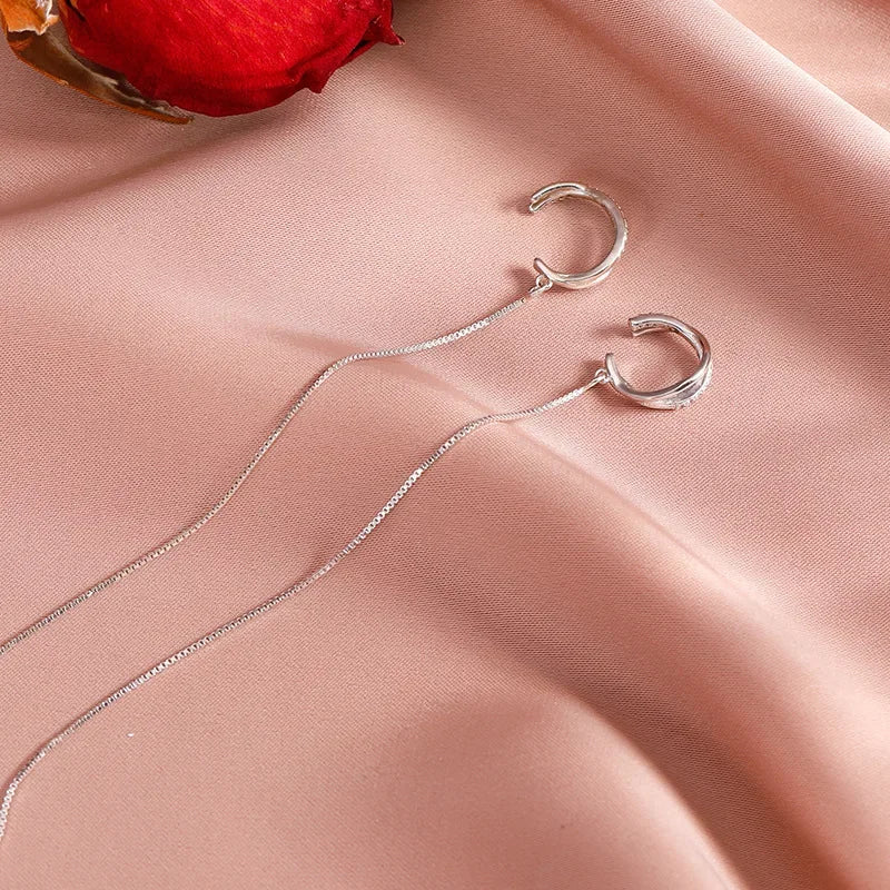 Sterling Silver Tassel Ear Clip Ear Wire One-piece Earrings Women's 2023 New Fashionable High-end Niche Design Ear Clip