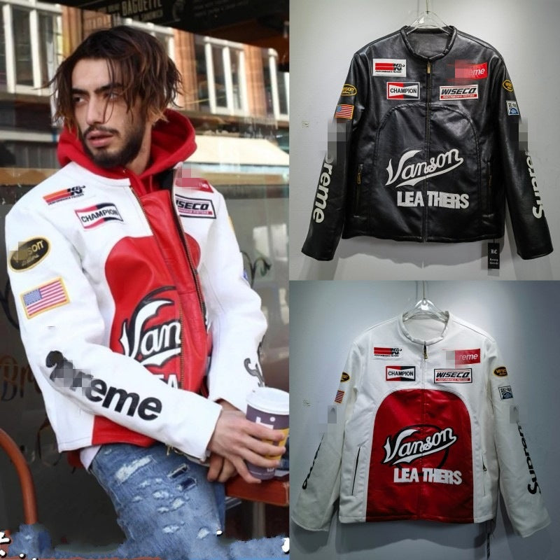 Racing Baseball Uniforms Toronto Raptors Embroidered PU Leather Sleeves Spliced ​​cotton Men's And Women's Motorcycle Jackets