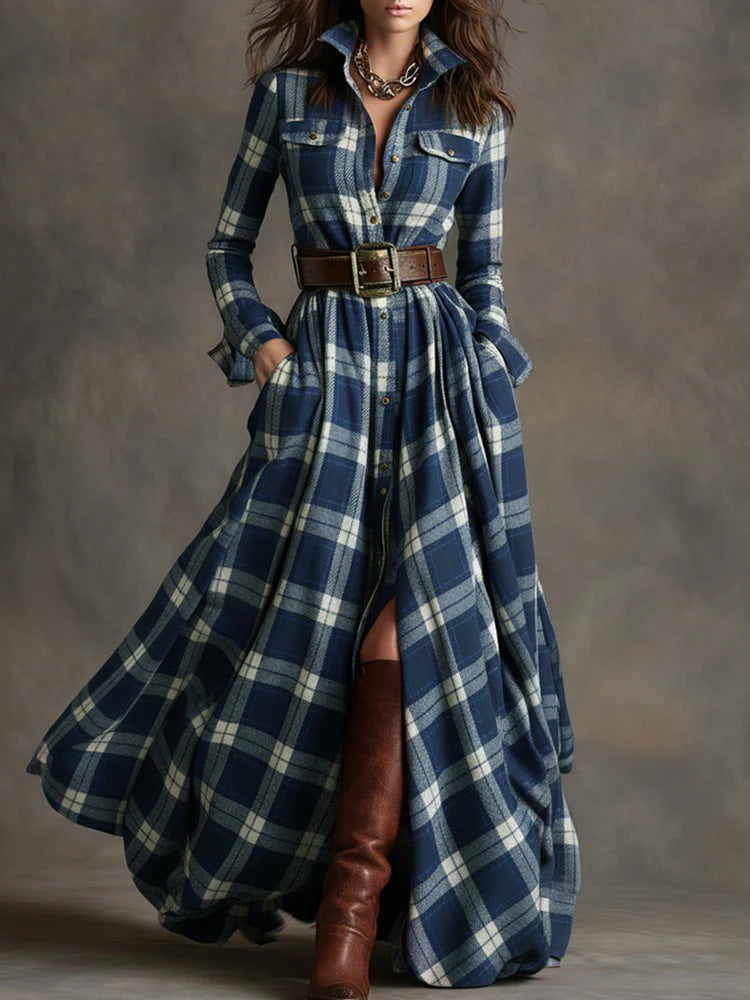Plus Size Women's French Retro Plaid Slim Irregular Dress Female European And American Amazon New Design Skirt