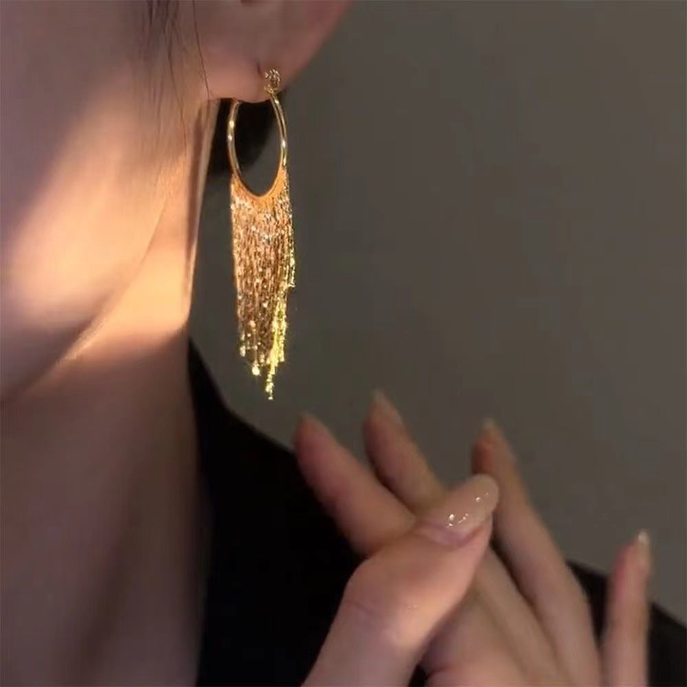 Circle Long Tassel Ear Ring Earrings Women's Round Face Slimming Elegant All-match High-end Niche Design New Earrings