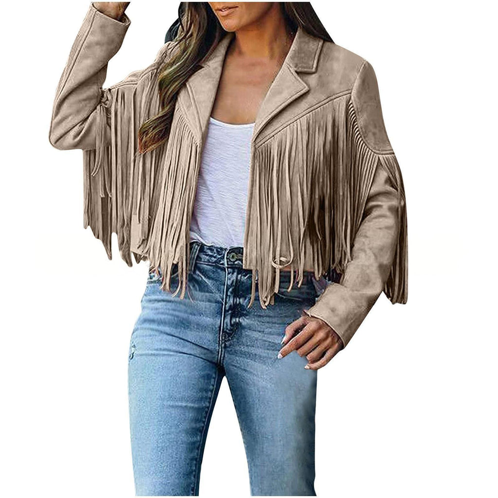 Cross-Border E-Commerce Amazon 2025 European And American Autumn And Winter Women's Short Pure Color Slim Deerskin Velvet Classic Tassel Jacket