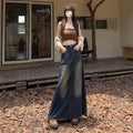 Vintage High Waist Design Sense Denim Skirt Women's 2024 Summer New Niche A- line Hip Fur-edged Long Skirt