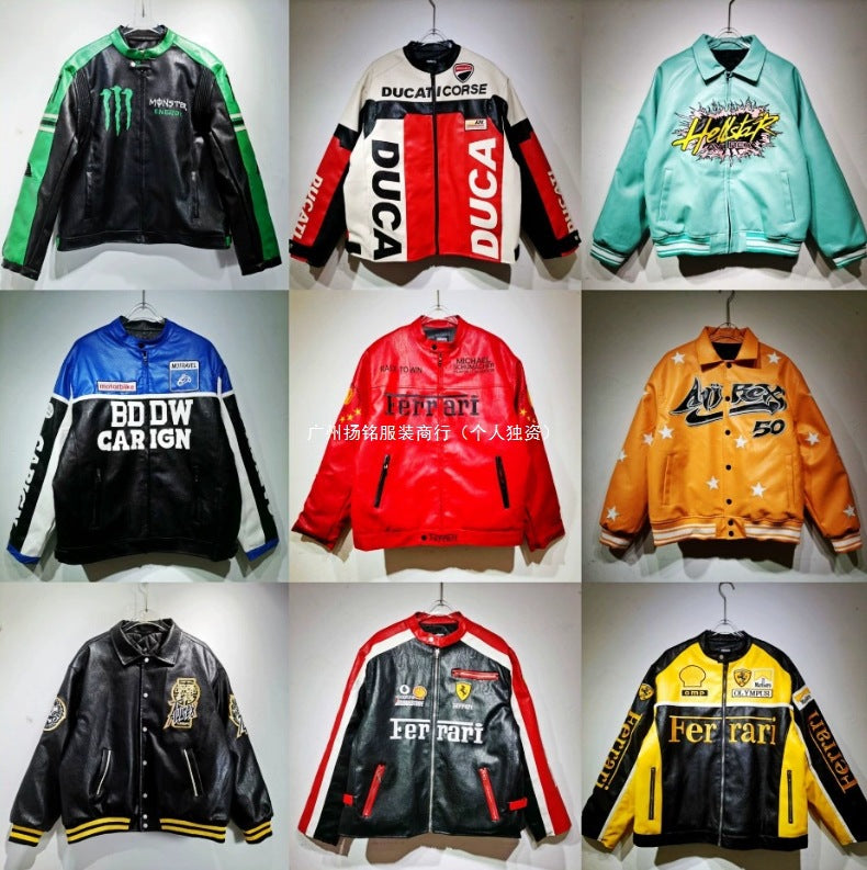 Racing Baseball Uniforms Toronto Raptors Embroidered PU Leather Sleeves Spliced ​​cotton Men's And Women's Motorcycle Jackets