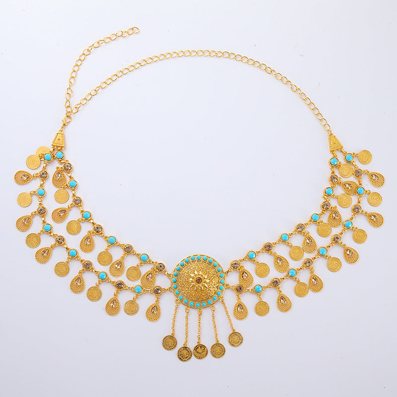 New cross-border fashion atmosphere Bohemian fashion retro exaggerated tassel waist chain headdress necklace direct sales