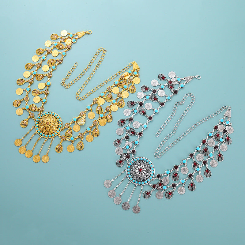 New cross-border fashion atmosphere Bohemian fashion retro exaggerated tassel waist chain headdress necklace direct sales