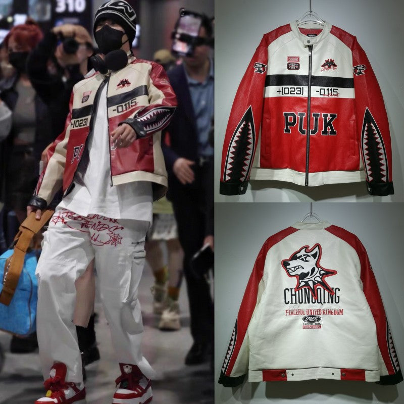 Racing Baseball Uniforms Toronto Raptors Embroidered PU Leather Sleeves Spliced ​​cotton Men's And Women's Motorcycle Jackets