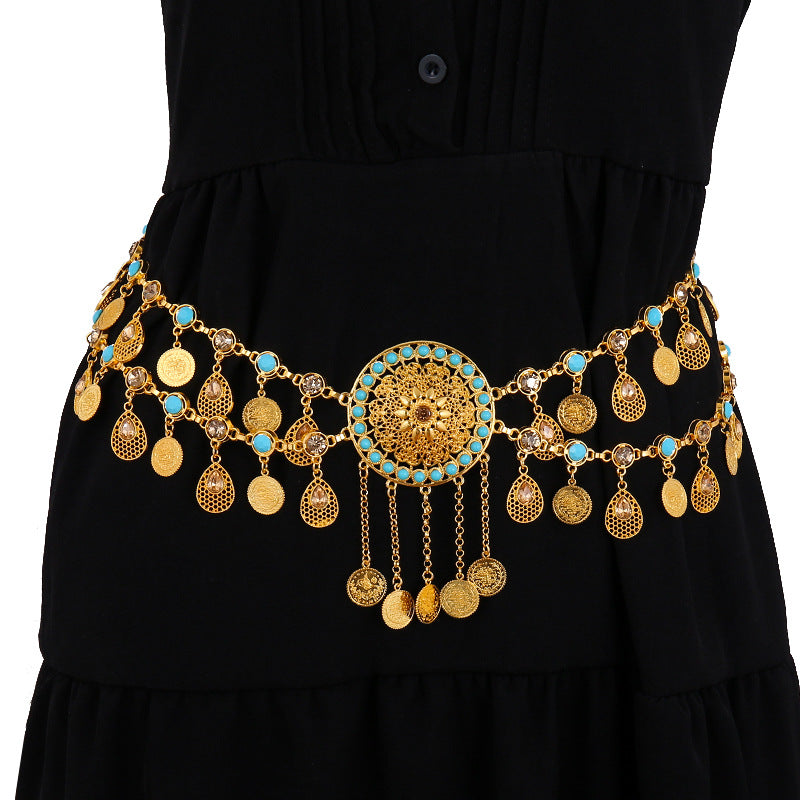New cross-border fashion atmosphere Bohemian fashion retro exaggerated tassel waist chain headdress necklace direct sales