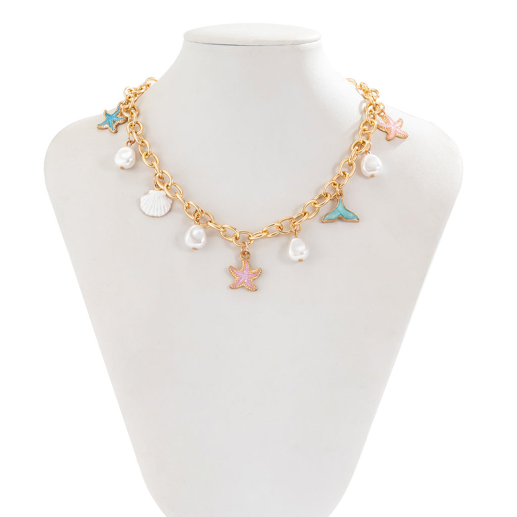 Ocean Wind Fishtail Imitation Pearl Tassel Necklace Necklace Beach Starfish Shell Pendant Necklace