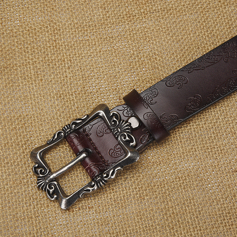 Cross-border European and American Women's Retro Belt Embossed Pattern Pin Buckle Belt Women's Ins Style All-match Simple Casual Pants Belt Rumanglobalcraft