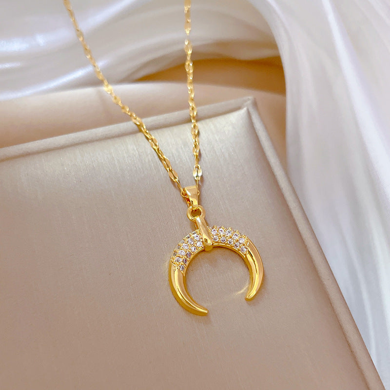 Crescent Curved Light Luxury Cross-border Banquet Wedding Necklace Women's Internet Celebrity All-match Clavicle Chain Titanium Steel Chain