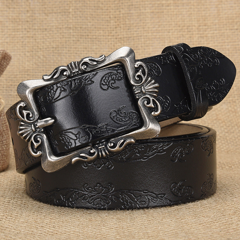 Cross-border European and American Women's Retro Belt Embossed Pattern Pin Buckle Belt Women's Ins Style All-match Simple Casual Pants Belt Rumanglobalcraft