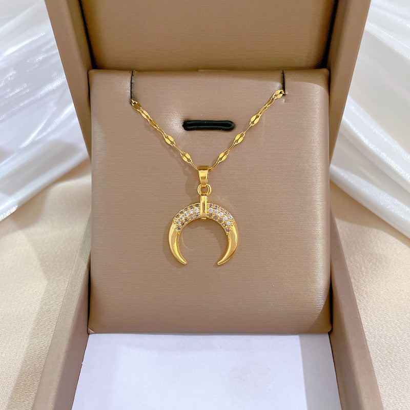 Crescent Curved Light Luxury Cross-border Banquet Wedding Necklace Women's Internet Celebrity All-match Clavicle Chain Titanium Steel Chain