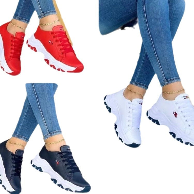 Women's Sports Shoes New Foreign Trade Large Size European And American Thick-soled Color Matching Leisure Low-top Sports Shoes