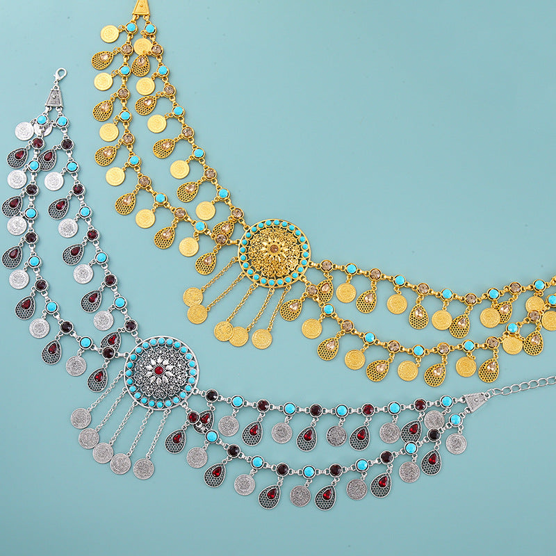 New cross-border fashion atmosphere Bohemian fashion retro exaggerated tassel waist chain headdress necklace direct sales