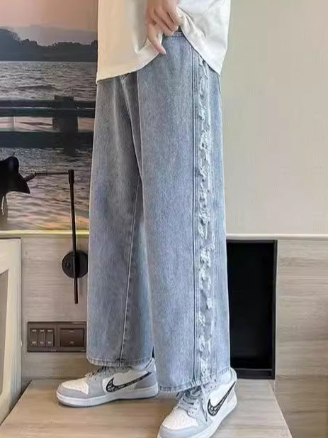 2024 New Fashion Trendy Denim Pants Men's Design Sense Joker Casual Straight Pants Spring and Autumn Wide Leg Pants