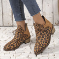2024 autumn and winter cross-border women's shoes new European and American style pointed square heel leopard print fashion short boots women's foreign trade plus size