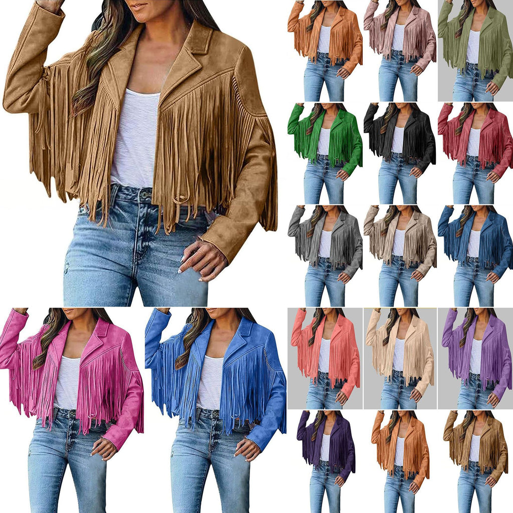 Cross-Border E-Commerce Amazon 2025 European And American Autumn And Winter Women's Short Pure Color Slim Deerskin Velvet Classic Tassel Jacket