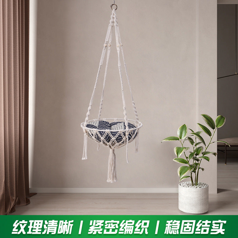 Hand-woven Cat Hammock Cross-border Cotton Cat Bed Four Seasons Universal Pet Cat Hanging Nest Bohemian Cat Hanging Basket
