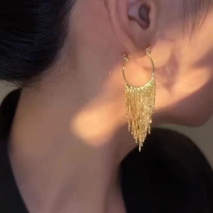 Circle Long Tassel Ear Ring Earrings Women's Round Face Slimming Elegant All-match High-end Niche Design New Earrings