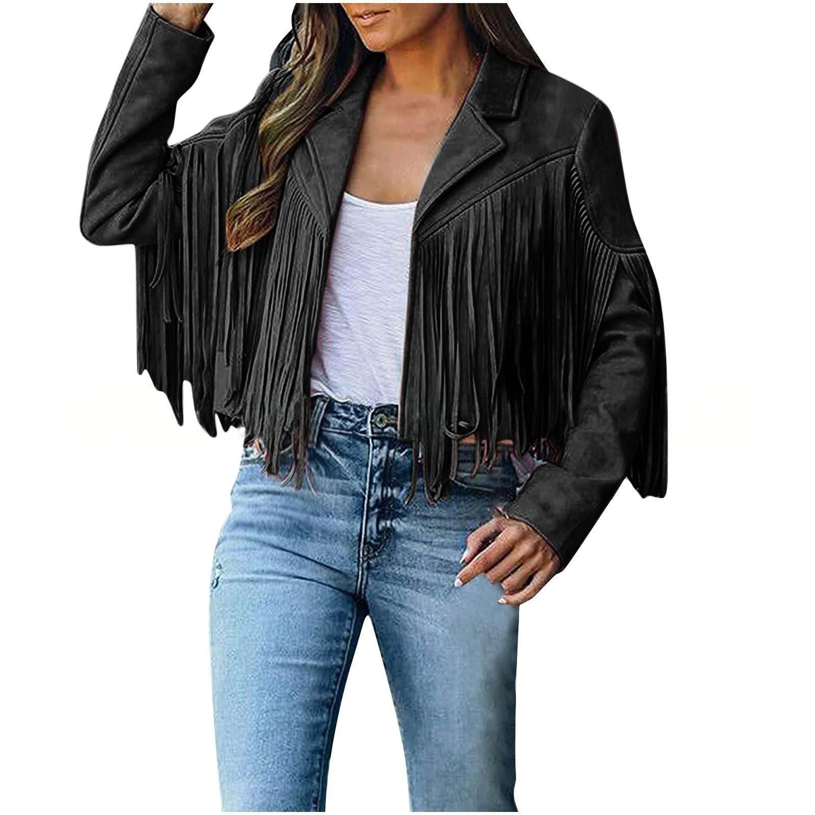 Cross-Border E-Commerce Amazon 2025 European And American Autumn And Winter Women's Short Pure Color Slim Deerskin Velvet Classic Tassel Jacket