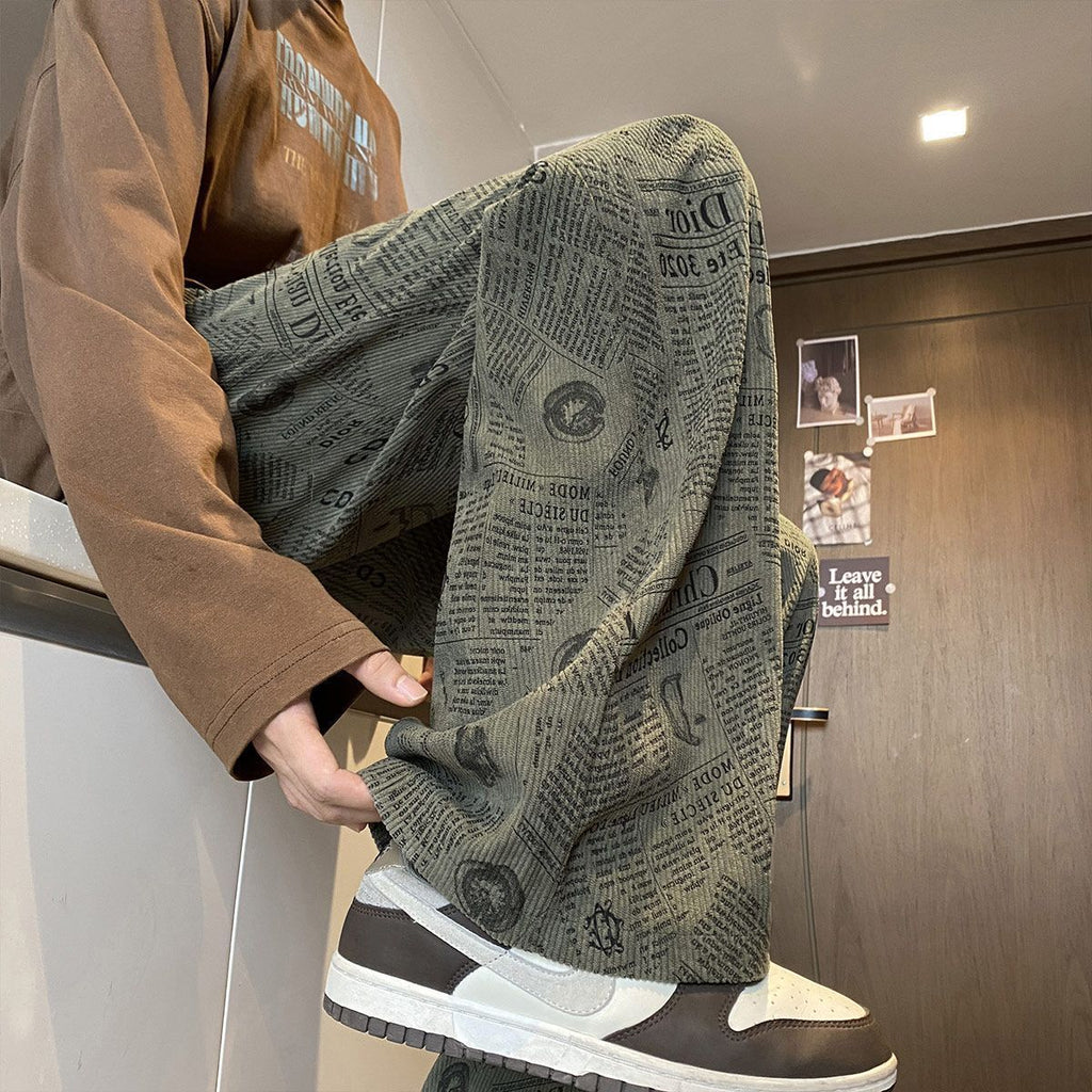 Polyester Casual Corduroy Pants For Men, Autumn 2026 New Trendy Brand Loose Straight Wide-Leg Trousers