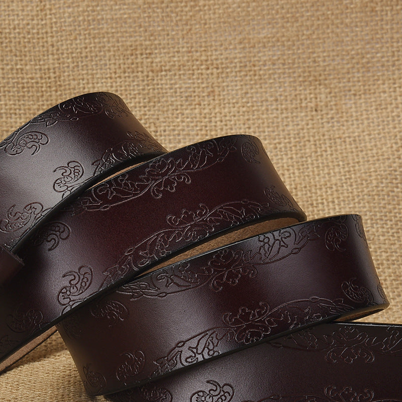 Cross-border European and American Women's Retro Belt Embossed Pattern Pin Buckle Belt Women's Ins Style All-match Simple Casual Pants Belt Rumanglobalcraft