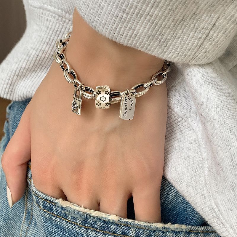 Six-pointed Star Old 925 Sterling Silver Bracelet Women's Autumn and Winter 2025 New Ins Niche Design Cold Style Couple Bracelet Rumanglobalcraft