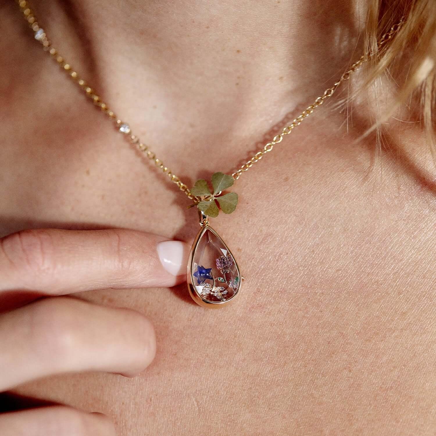 Ocean Heart Can Open Necklace Water Drop Pendant European And American Niche Cute Small Objects Clavicle Chain Color Protection