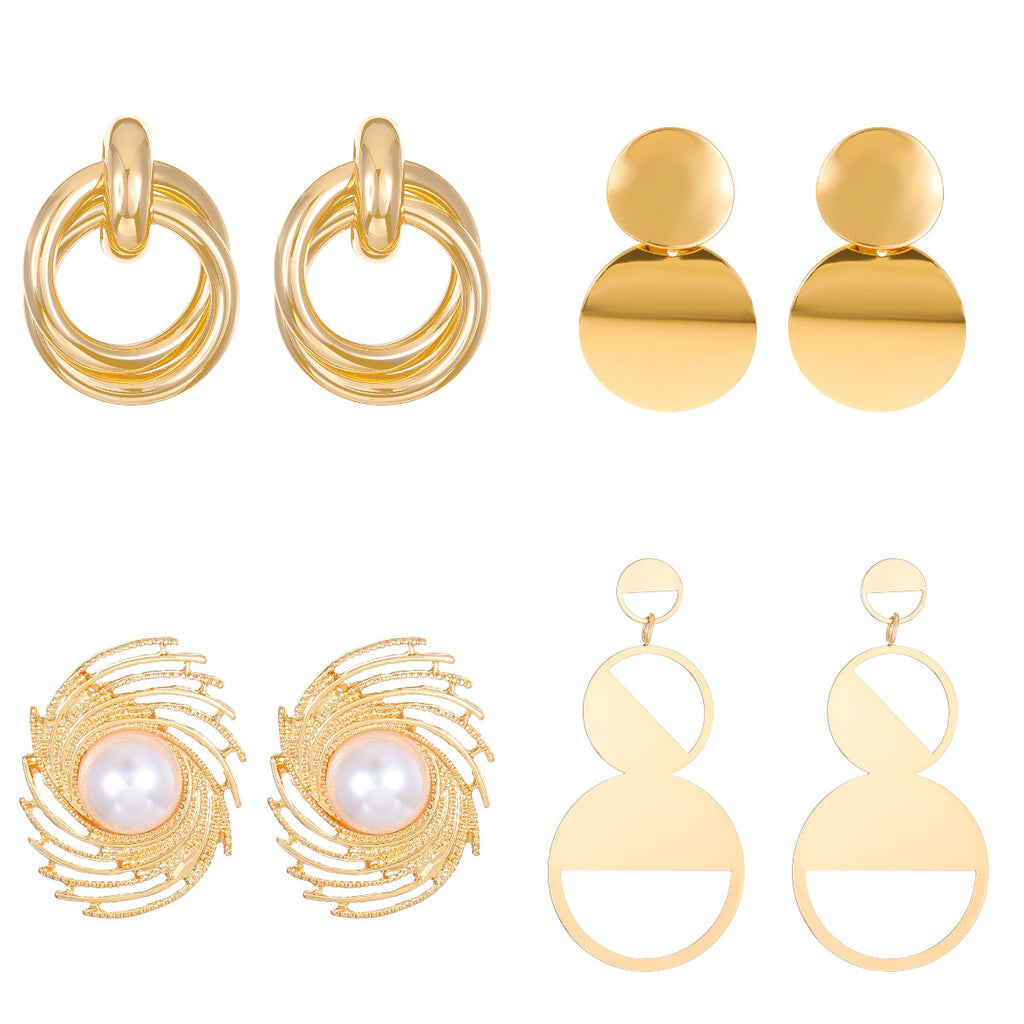 Pleated Geometric Glossing Earrings Women's Light Luxury High-end Earrings Exaggerated Personality