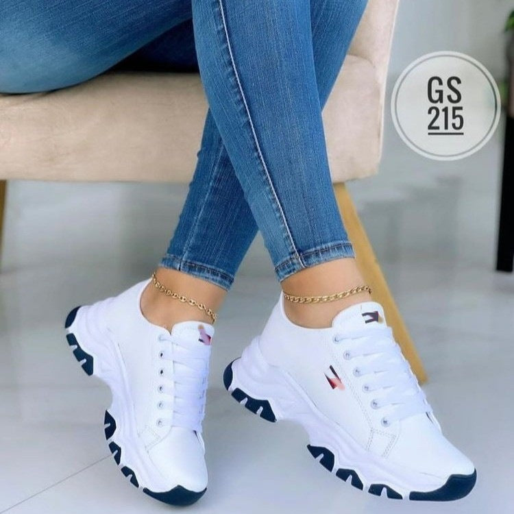 Women's Sports Shoes New Foreign Trade Large Size European And American Thick-soled Color Matching Leisure Low-top Sports Shoes