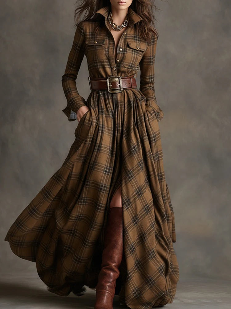 Plus Size Women's French Retro Plaid Slim Irregular Dress Female European And American Amazon New Design Skirt