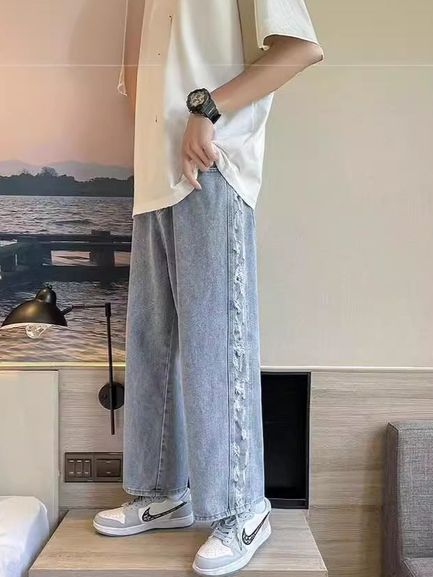 2024 New Fashion Trendy Denim Pants Men's Design Sense Joker Casual Straight Pants Spring and Autumn Wide Leg Pants