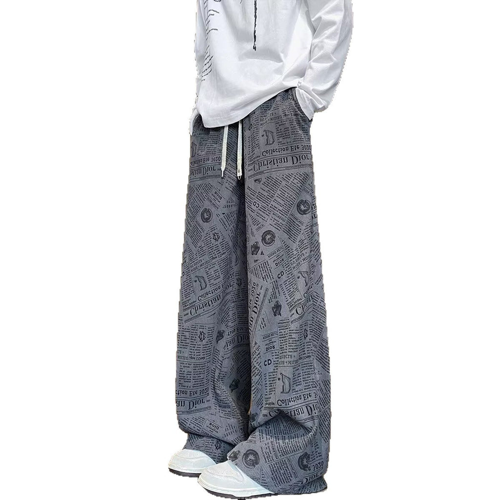 Polyester Casual Corduroy Pants For Men, Autumn 2026 New Trendy Brand Loose Straight Wide-Leg Trousers