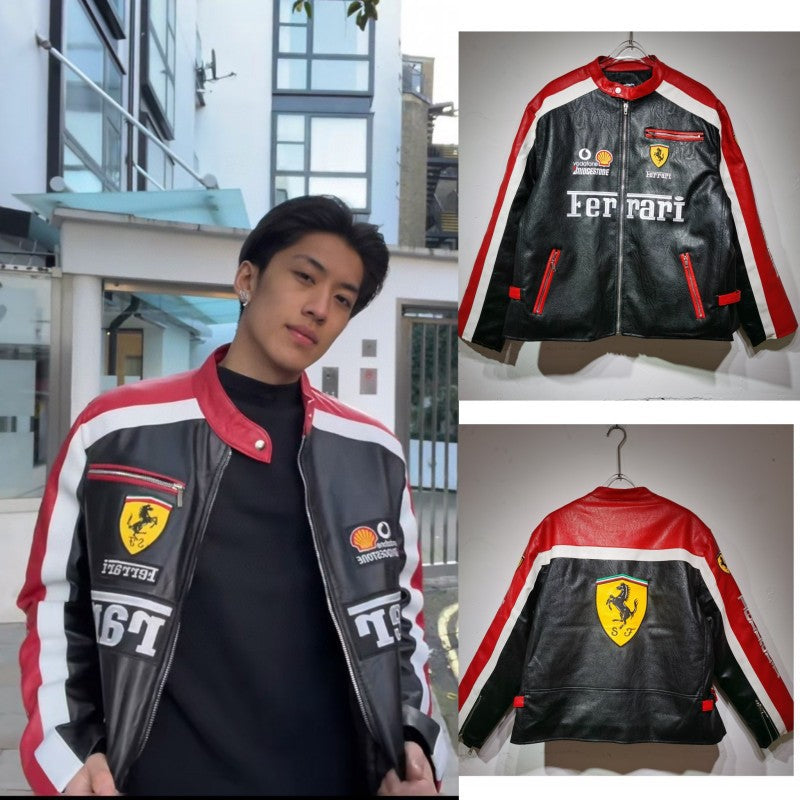 Racing Baseball Uniforms Toronto Raptors Embroidered PU Leather Sleeves Spliced ​​cotton Men's And Women's Motorcycle Jackets