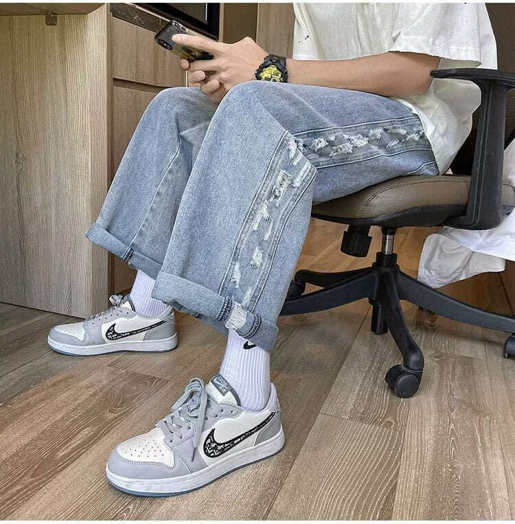 2024 New Fashion Trendy Denim Pants Men's Design Sense Joker Casual Straight Pants Spring and Autumn Wide Leg Pants