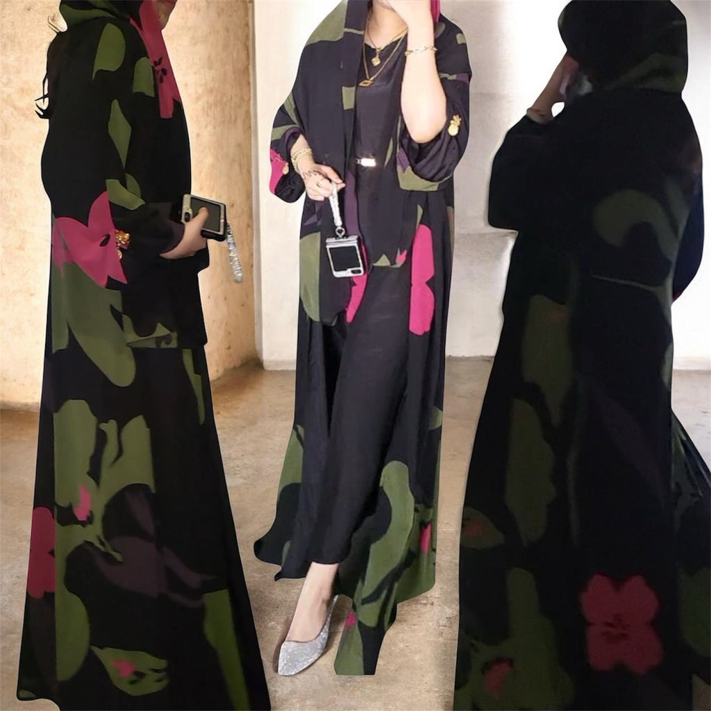 Botanical Muse Open-Front Chiffon Abaya Ensemble
