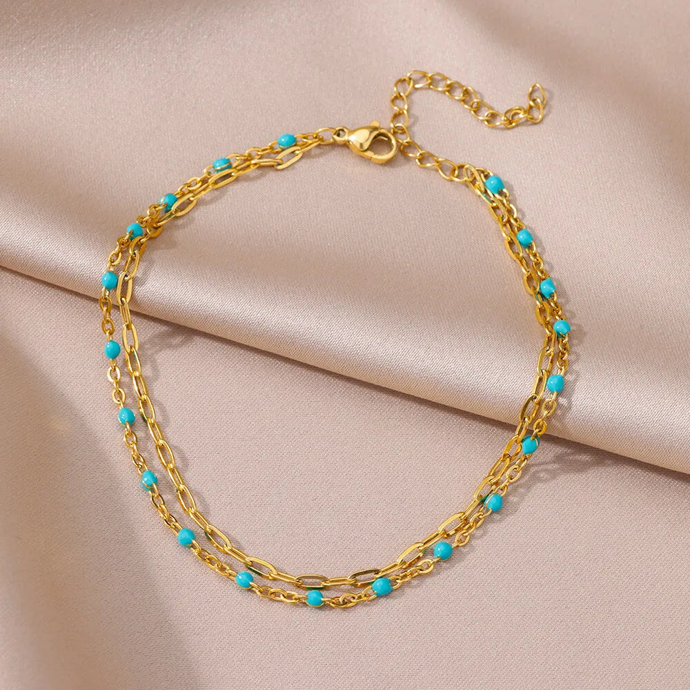 Anklets for Women Summer Beach Accessories Stainless Steel Imitation Pearl Chain Anklet Gold Color Leg Bracelets Bodychain Gifts