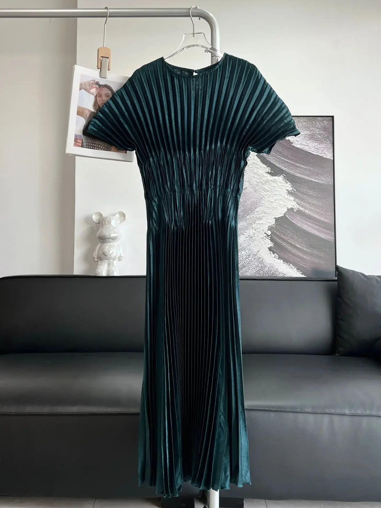 Miyake Pleated Butterfly Sleeves Solid Color Elegant Slim Dress Women's Print Long Dress Beautiful Long Dresses 2024 Summer New