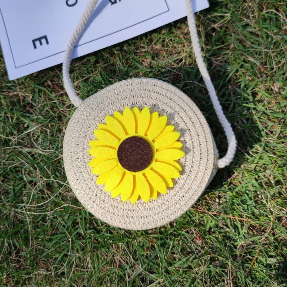 Mini Handmade Straw Crossbody Bags Summer Shoulder Messenger Handbag Baby Lovely Flower Kids Keys Coin Purse Bags for Children