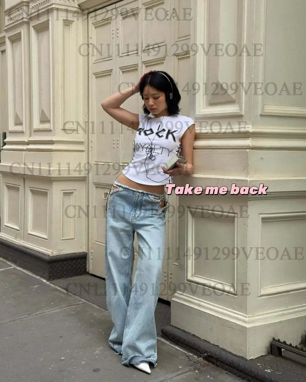 Women’s High-Waisted Cutout Y2K Denim Pants