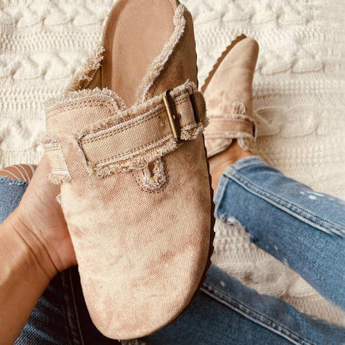 Flat Heel Round Toe Canvas loafers .