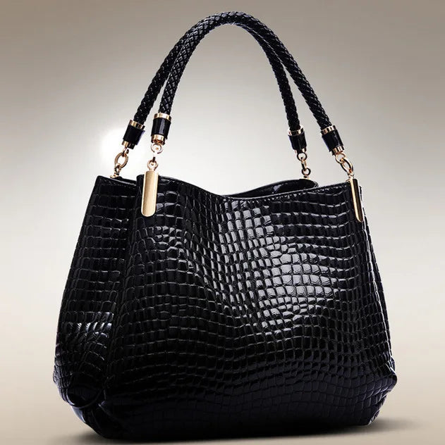Classic Crocodile Print Stone Texture Top Handle Bag