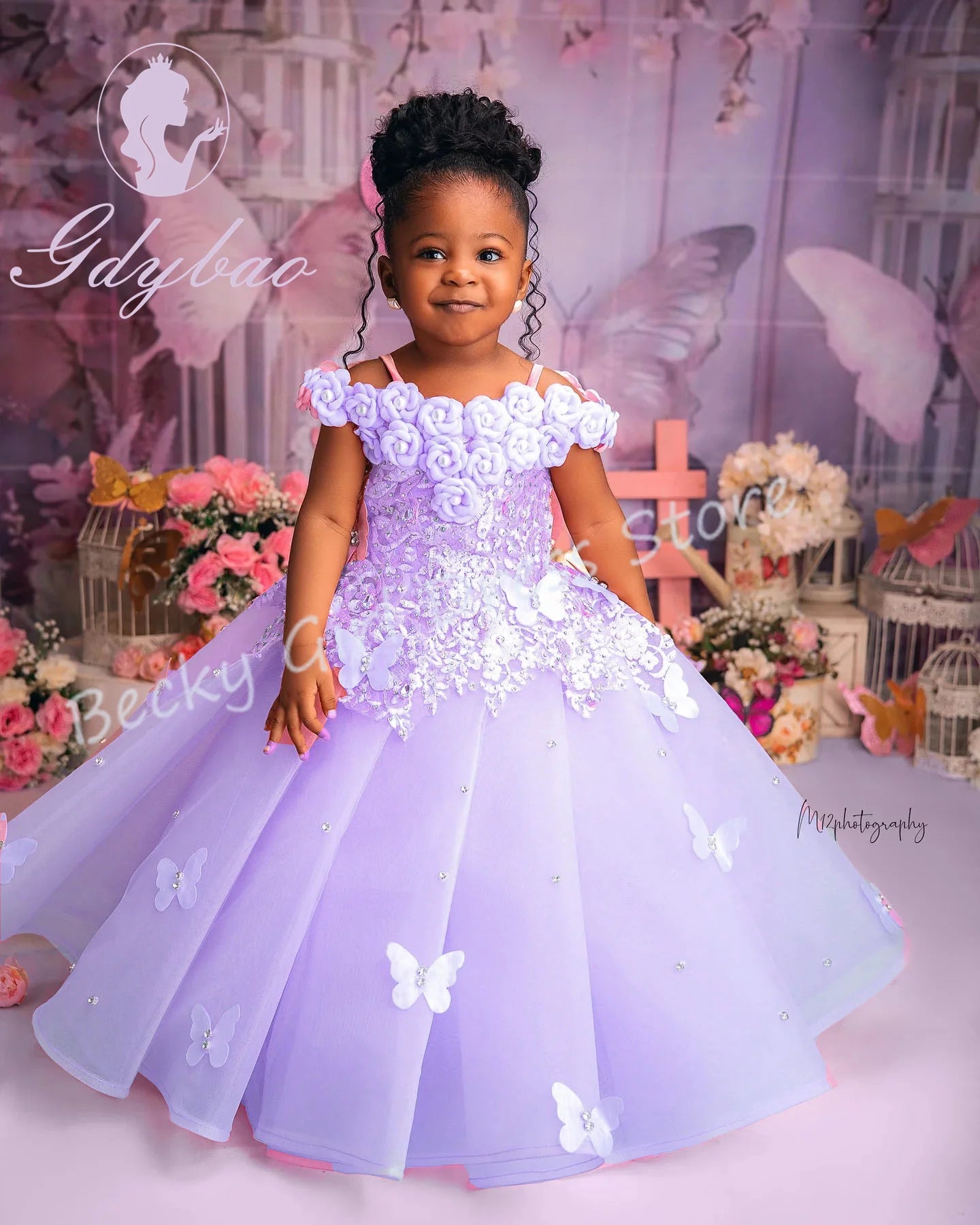Customized Pink Flower Girl Dresses For Wedding Appliques Butterflies Pearls Cute Kids Birthday Party First Communion Gown.
