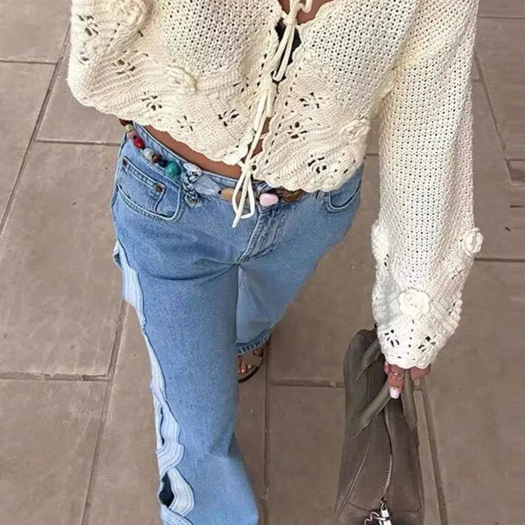 Women's Fashion High Waist Straight Leg Jeans Hollow out Design Summer 2026 Denim Pants Trendy Ladies Premium Standard Fit