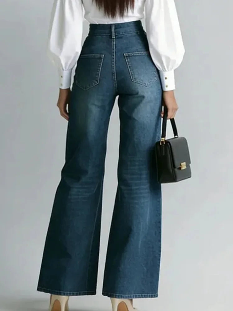 Women Denim Jeans High Waist Wide Leg Double Zipper Spliced Split Hem Vintage Streetwear Chic Autumn 2026