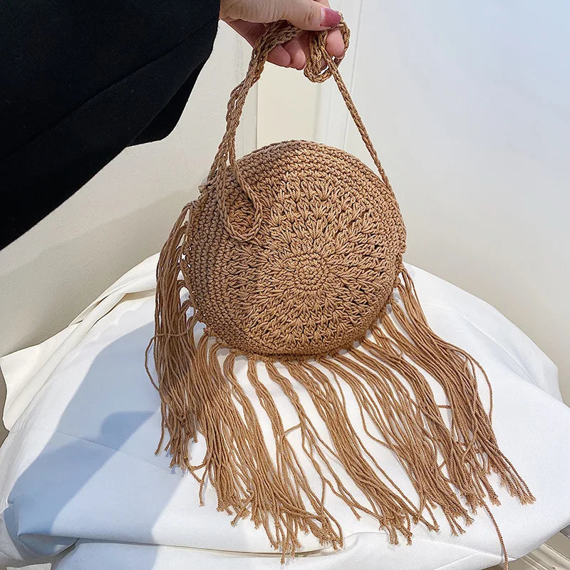 Handmade Cotton Woven Knitted Tassel Crossbody Bag Vintage Shoulder Messenger Bag Female Fashion Beach Summer Handbags 2023 bag