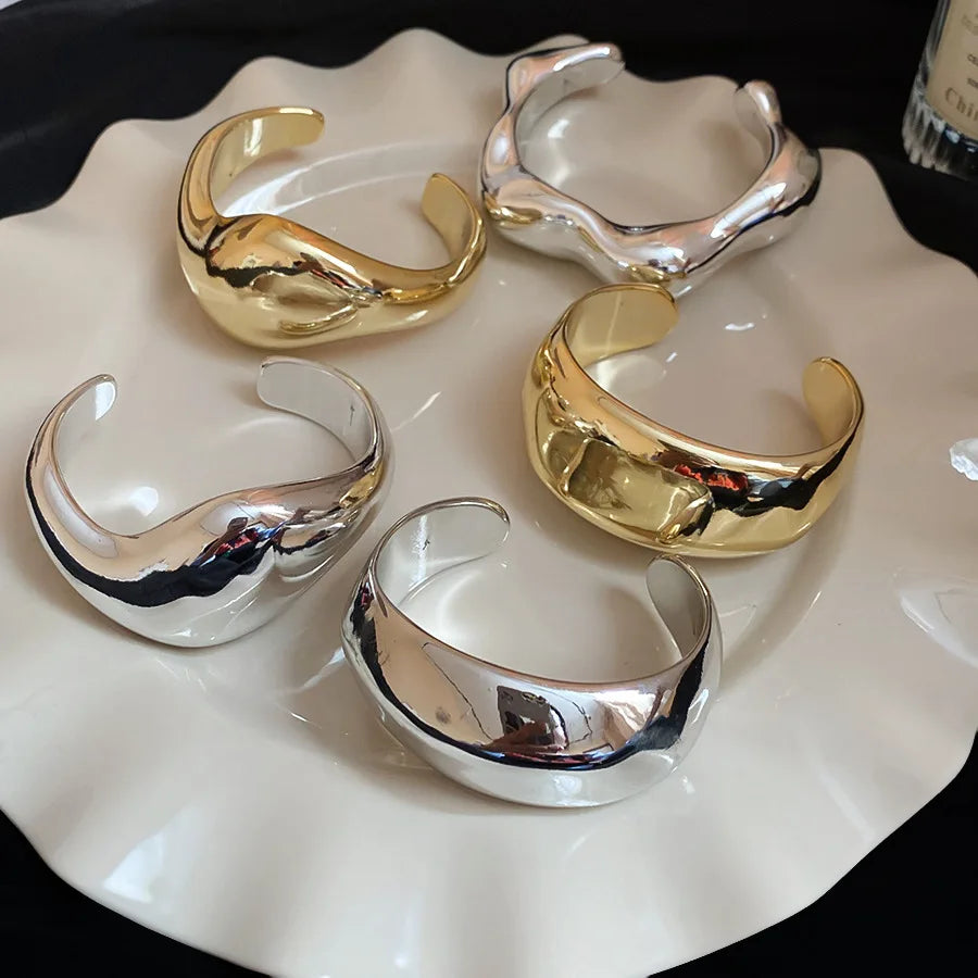 Irregular Geometric Twisted Open Bangles for Women European and American Personalized Bracelet Exaggerated Temperament Jewelry.