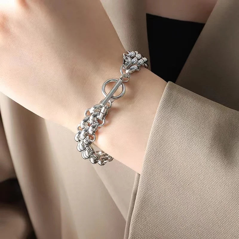 EILIECK 316L Stainless Steel Silver Color Cuban Chain Statement Necklace Bracelet Set Charm Fashion Women Waterproof Jewelry Set (Copy)