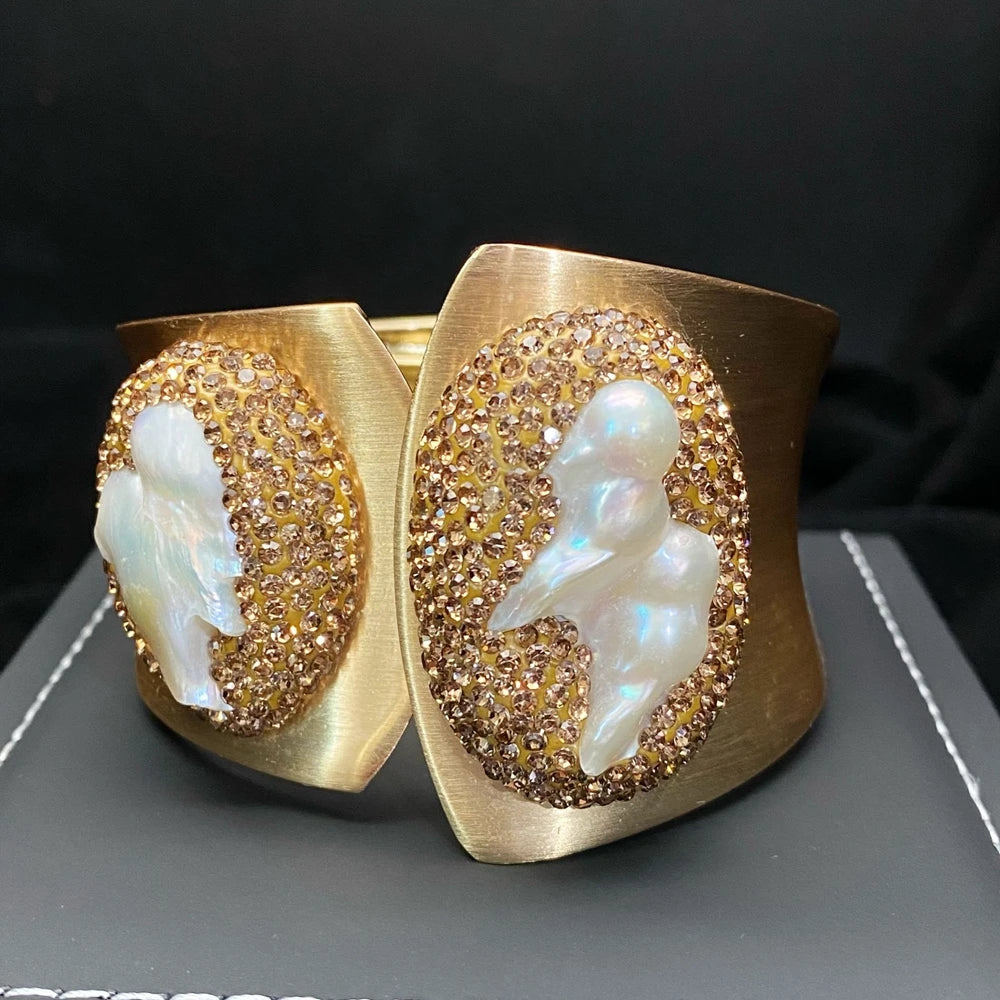 Natural Freshwater Pearl Cuff Bracelet for Women Personalized Irregular Baroque Pearl Bangle Birthday Party Exquisite Jewelry Rumanglobalcraft