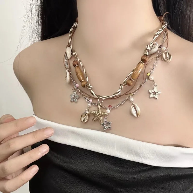 Draweye Shell Necklaces for Women Beach Style Vintage Multilayered Boho Jewelry Fashion Elegant Versatile Collares Para Mujer